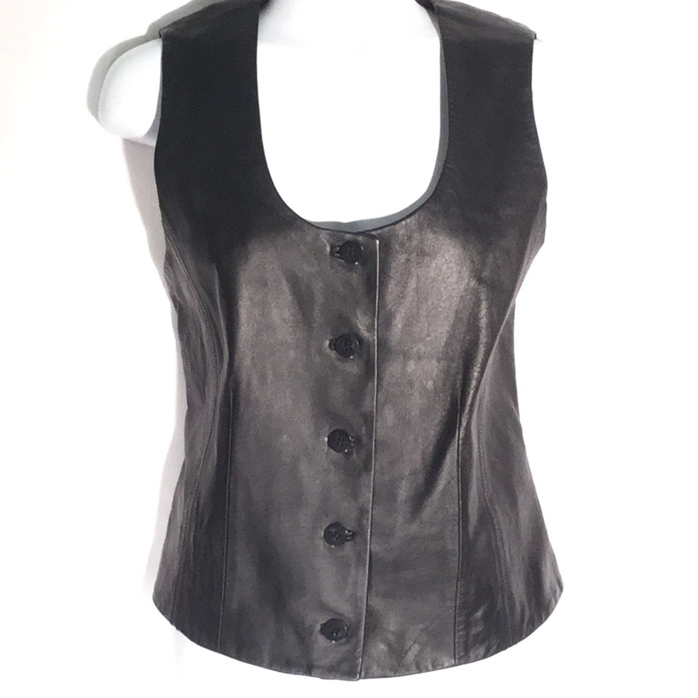 Mixit Black Leather Button-Front Vest